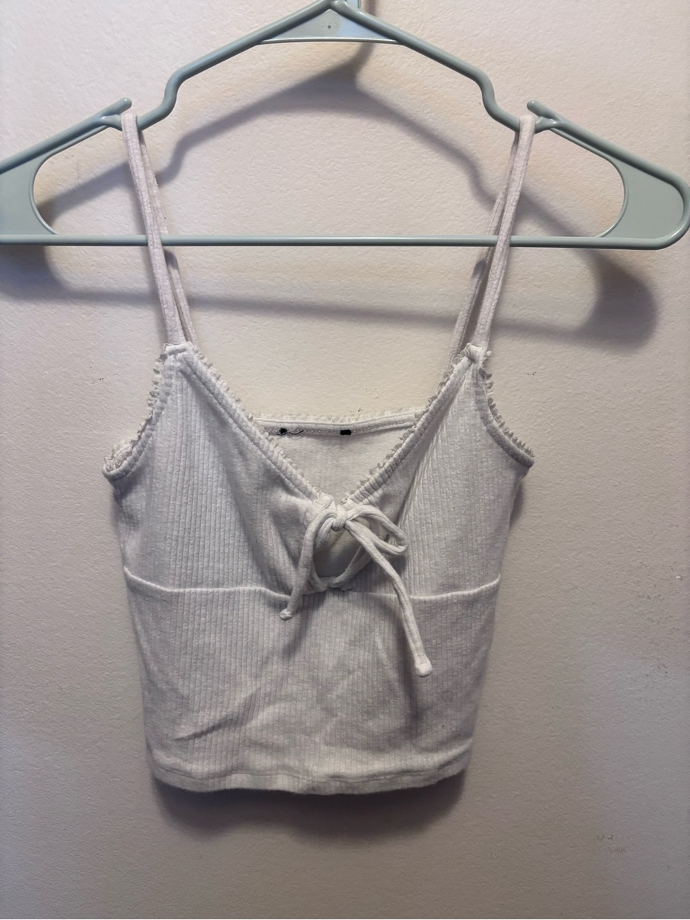 Forever 21 White Ribbed Tie-Front Tank Top